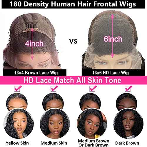 13x6 HD Transparent Lace Front Wigs, 180% Density Water Wave, Unprocessed Brazilian Virgin Human Hair, Soft and Natural, Medium Cap Size