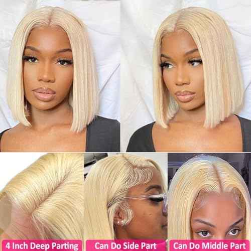 Straight 613 Bob Wig Human Hair 180% Density 13x4 HD Transparent Lace Front Wig Blonde Bob Wig Human hair Pre Plucked Glueless Wigs with Baby Hair 10 Inch Short Lace Frontal Bob Wigs for Women