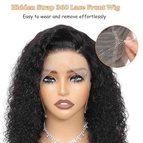 Deep Wave 360 Lace Front Wigs Human Hair Full Lace Glueless Wigs For Black Women 360 Drawstring Wig Human Hair Pre Plucked With Natural Hairline 360 Deep Curly Wig Full Lace (20 Inch)