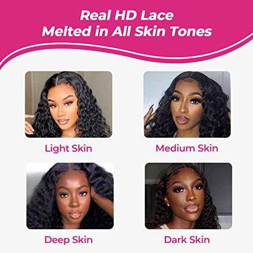 SKINLIKE REAL HD Lace 5x5 Closure Deep Wave Swiss HD Lace Closures Only Ultra-thin Melted Virgin Human Hair Natural Black Baby Hair Pre Plucked Serrated Edge 18 Inch