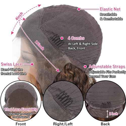 NVL Lace Front Wigs Human Pre Plucked with Baby Hair 200 Density 13x4 HD Transparent Straight Lace Front Wigs for Women Human Hair Glueless (4/27 highlight deep wave lace front wig, 24 Inch)