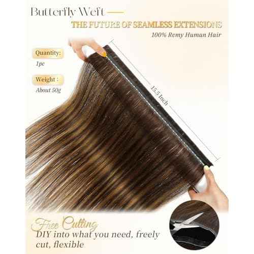 PANEWAY OVO Hair Extensions Real Human Hair Dual Hand Tied Invisible Weft Hair Extensions for Volume & Length Lightweight, Natural-Looking(#P2/8/T2,16Inch)