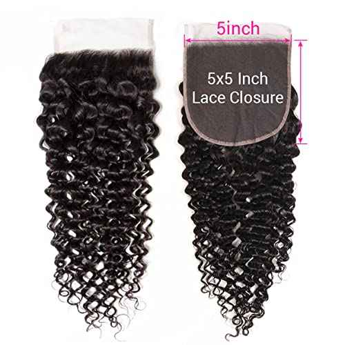 Brazilian Deep Wave 5x5 Lace Closure 100% Unprocessed Human Virgin Hair Deep Curly Free Part Closure Pre-Plucked Hairline Loose Deep Closure Natural Black Baby Hair (18inch, 5x5 deep wave closure)