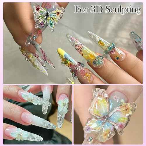 Clear and White Solid Builder Gel for Nails- Non-Stick Hand 3D Sculpting Extension Gel for Nail Art Carving Sculpting Patterns Nail Art Decoration DIY, 30g
