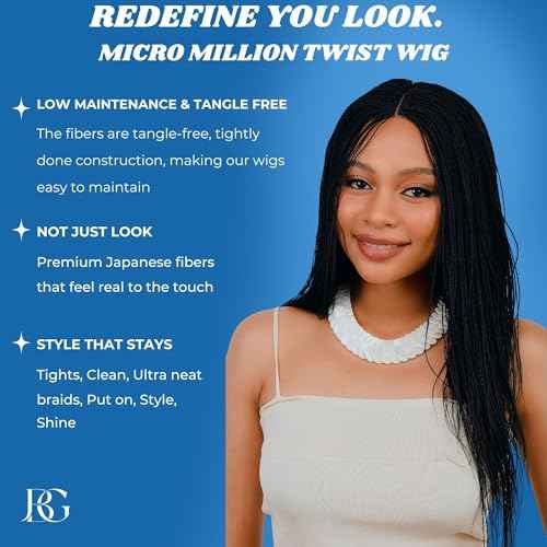 Twisted Wigs, 18-Inch Micro Million Twist Braided Wig - Light, Soft Braid Wigs for Black Women with Glueless Front Lace Closure - No Tangle Synthetic Braid- Darkest Brown Color 2