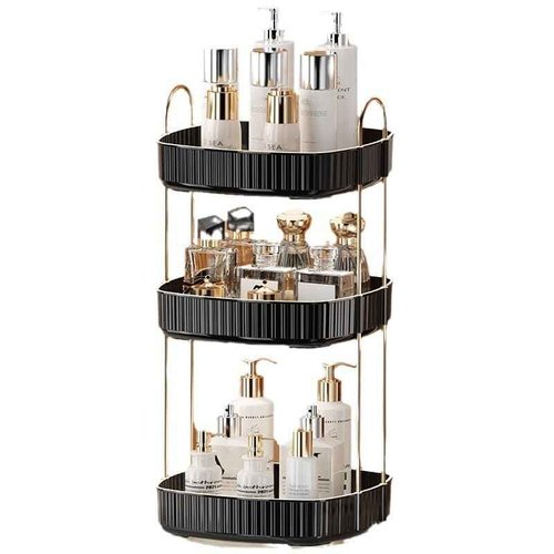 360° Rotating Makeup Organizer, Spinning Bathroom Organizer Countertop, Large Capacity Cosmetics Skincare Organizer for Bathroom Vanity Dresser Table (Black, 3 Tiers)