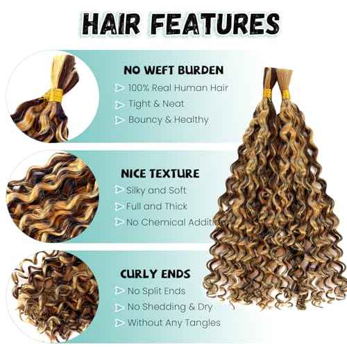 Human Braiding Hair Deep Water Wave Bulk Human Hair 4/27 Wet and Wavy Human Hair Bundles for Braiding No Weft 12A Brazilian Virgin Human Braiding Hair for Boho Braids 2 Bundles/Pack 30 Inch 100G