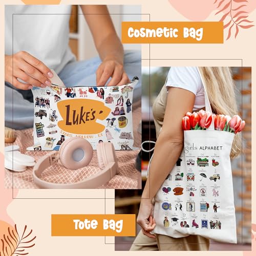 Laffact Gilmore TV Show Canvas Bag - Luker's Dinner inspired Gift Alphabet Merchandise Cotton Shoulder Tote Bag Makeup Bag for Friends Fans Coworkers Women Girls Mom Daughter Sister Birthday Christmas