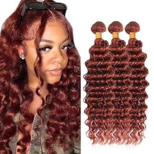 Color #33 Reddish Brown Bundles Human Hair Deep Wave 3 Bundles 32 32 32 Inch Unprocessed Brazilian Virgin Remy Copper Red Deep Curly Bundle Human Hair Extensions