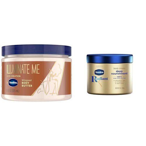 Vaseline Illuminate Me Body Butter Whipped Body Butter Created & Radiant X Deep Nourishment Body Cream 100% Pure Shea Butter, Coconut Oil, Vitamin C, & Peptides 10 oz