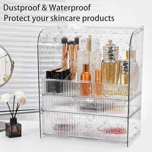 Makeup Storage Organizer Box Large Cosmetic Display Cases Dustproof and Waterproof Cosmetic Organizer Countertop Skincare Organizer