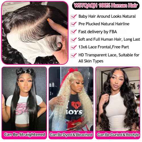 Water Wave Lace Front Wigs Human Hair 13x6 HD Transparent Lace Frontal Wigs Human Hair Pre Plucked 200% Density Water Wave Wig for Black Women Natural Color (13x6 Water Wave Wig, 28 Inch)