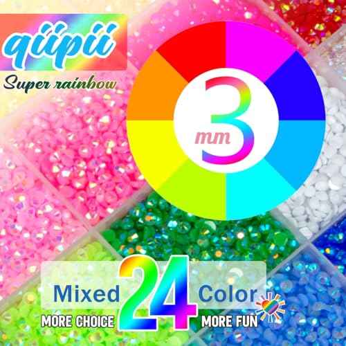 24 Color 3mm Jelly Resin Rhinestones for Bedazzling Crafting Flatback Stones Bedazzler Kit Colorful Gems Diamonds Charms for Nails Eyes Face Makeup Tumblers Bottles DIY Crafts Shoes Phones