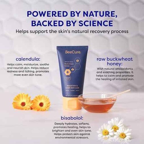 BeeCure Radiation Relief & Laser Burn Cream, 2 Fl Oz, Post-Procedure Care with Buckwheat Honey, Helps Calm Skin after Aesthetic Procedures & Sunburn, Clinically Tested Safe for Sensitive Skin