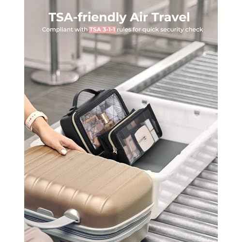 BAGSMART Clear Makeup Bag Set, TSA Approved Toiletry Bag, Clear Travel Bags for toiletries, Cosmetic Bags with Zipper, Makeup Organizer Bags Fit Carry-on Travel Essentials, Nude Pink
