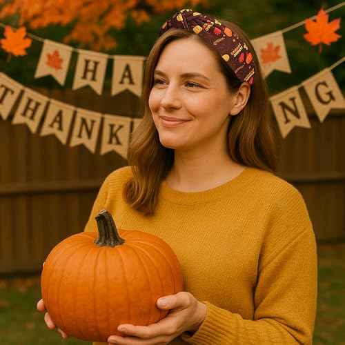 3Pcs Thanksgiving Day Headbands for Women - Turkey & Letter Knotted Hair Hoops, Fall Pumpkin Autumn Maple Leaves Accessory for Holiday