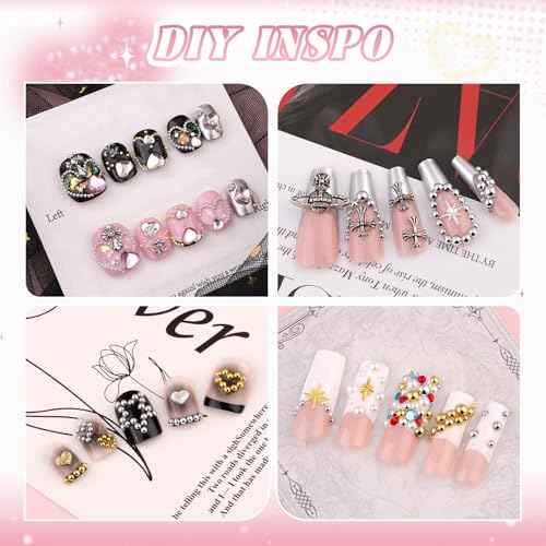 Flatback Pearls and Metal Nail Beads for Nail Art (Silver+Gold), Luxurious Pearl Nail Charms and Small Round Caviar Beads Nail Accessories for Acrylic Nail Tips Manicure Decor