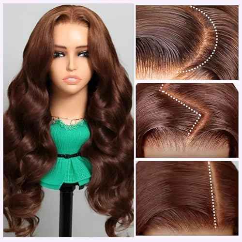 VRBest Chocolate Brown Lace Front Wig Human Hair Body Wave 13x6 HD Lace Front Wigs Pre Plucked 4# Colored Brown Wig Human Hair Wigs for Black Women 24 inch