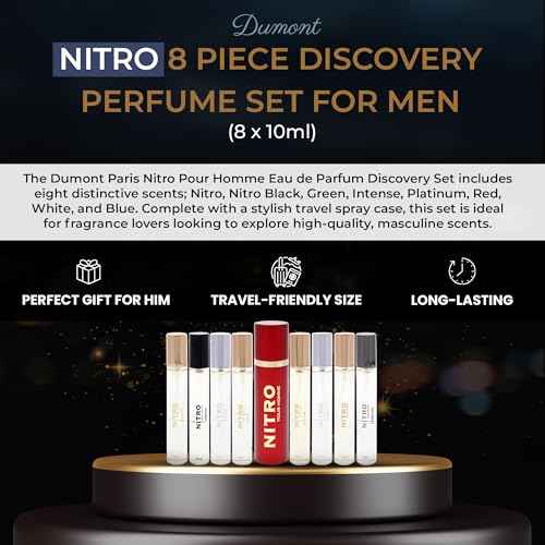 Dumont Nitro Pour Homme Perfume Discovery Set for Men Mini Travel Sprays 8 x 0.34 Fl Oz