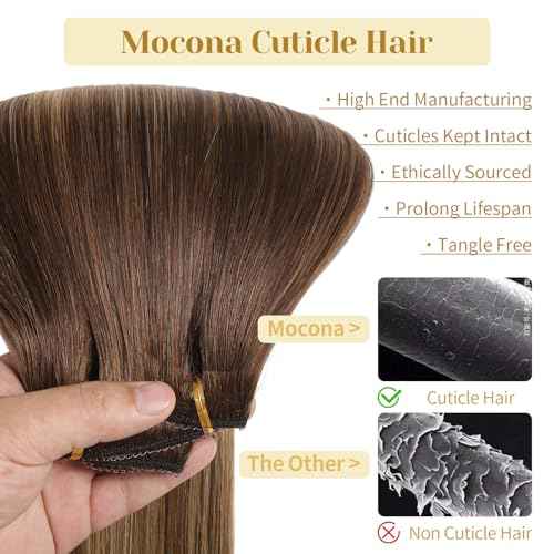 Clip in Hair Extensions Real Human Hair, 20 Inch 7pcs 70g/Pack - Ombre Chocolate Brown to Caramel Blonde, Soft Remy Human Hair Clip in Extensions Straight Capable for all Occasion (20 Inch)
