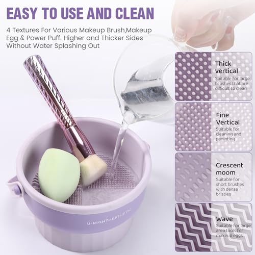 2 Pack Makeup Brush Cleaner Mat 3 in 1 Silicone Makeup Brush Cleaner Makeup Brush Cleaning Bowl Makeup Brush Sponge Scrubber Tool for Cleaning, Storage And Upside Down Drying£¨Two Pink)