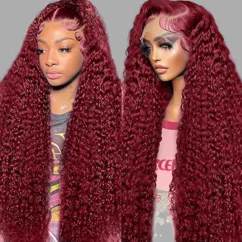 ULRICA Burgundy Wig Human Hair 30Inch Water Wave 99J Burgundy Lace Front Wigs Human Hair Wigs for Women 13x4 HD Lace Front Wigs Human Hair Pre Plucked Wine Red Wigs Burgundy Wig