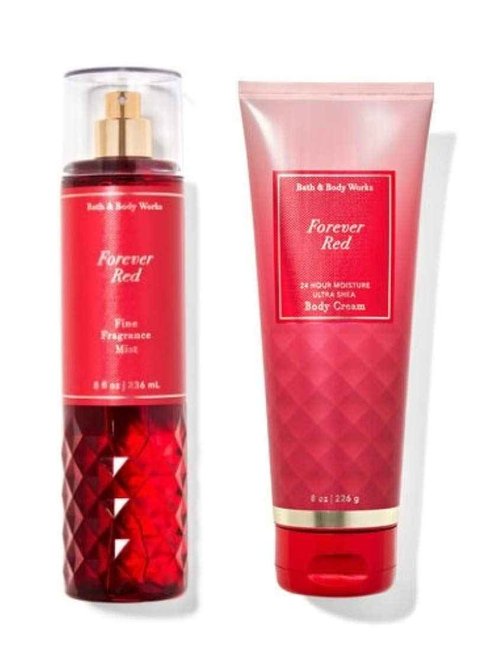 B & Body Works Bath and Body Works - Forever Red - Gift Set - Fine Fragrance Mist & Body Cream - 2020 Full Size