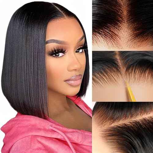 Bob Glueless Wigs Human Hair Pre Plucked Pre Cut 6x4 HD Transparent Lace Front Wigs Human Hair 150% Density Wear and Go Short Straight Wigs for Black Women No Glue 14 Inch