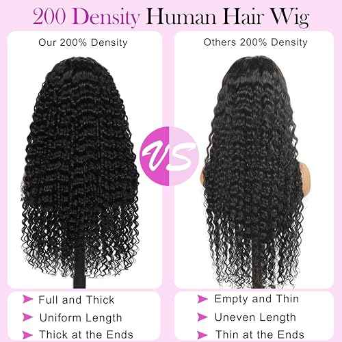 Deep Wave Lace Front Wigs Human Hair 200 Density 13x6 HD Wet and Wavy Human Hair Wig Pre Plucked Pre Bleached Curly Wig Human Hair Glueless Wigs For Women 20 Inch