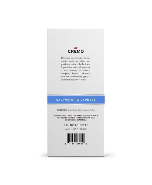 Cremo Saltwater Cypress Cologne Spray, A Lively Blend of Sea Spray, Green Mango and Coastal Cypress, 3.4 Fl Oz