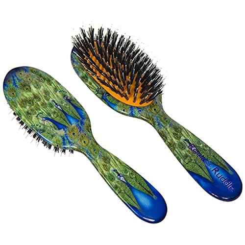 Rock & Ruddle Natural Mixed Boar Bristle Hair Brush for Women and Kids (Small/Travel Size, 17.5cm) - Perfect for Wet or Dry Hair, Detangling Smoothing Blowdrying - Made in UK - Peacocks Design