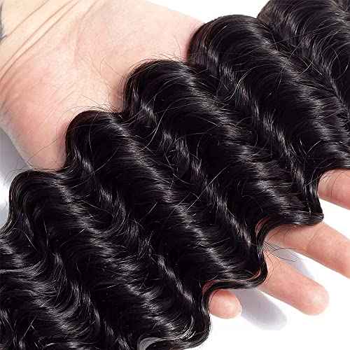 Deep Wave Human Hair Bundles Wet and Wavy Bundles Human Hair Deep Curly Bundle 20 22 24 inch Loose Wave Bundle #1B Color 150g