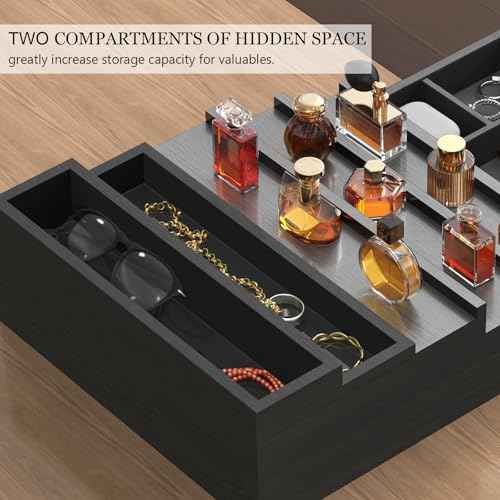 Zalida Wooden Cologne Organizer for Men 5 Tier of Perfume Display Holder of Drawer & 2 Hidden Compartments Larger Storage Space Mens Perfume Organizer Shelf Stand ,Gift for Man (5T-Black)