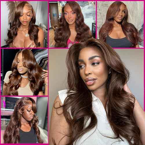 26Inch Chocolate Brown 13x6 Body Wave Lace Front Wigs Human Hair Pre Plucked 180% Density HD Full Lace Frontal Wigs with Baby Hair Colored Wigs for Women