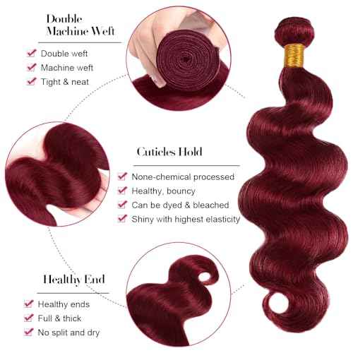 Red Bundles 99J Body Wave Human Hair Bundle Brazilian Unprocessed Virgin Hair 99J Burgundy 3 Bundles 18 20 22 Inch Wine Red Body Wave Bundle Hair Extensions