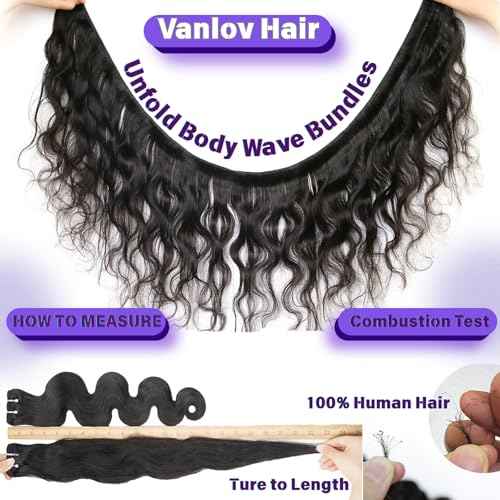Vanlov Body Wave Bundles Human Hair 16 18 20 Inch Raw Hair Bundles 100% Unprocessed Brazilian Virgin Hair Body Wave 3 Bundles Double Weft Natural Black