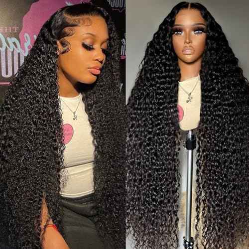 30 Inch 13x6 Deep Wave Lace Front Wigs Human Hair Pre Plucked 180 Density HD Lace Frontal Wigs for Women with Baby Hair Natural Black