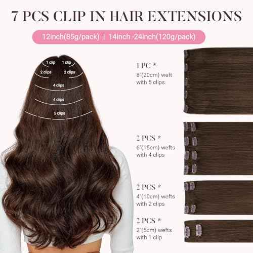 MAXITA Clip in Hair Extensions Real Human Hair, 7 pcs Chocolate Brown 22 Inch 120g, Clip ins Remy Hair Natural Straight Hair for Woman
