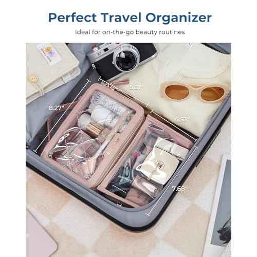 BAGSMART Clear Makeup Bag Set, TSA Approved Toiletry Bag, Clear Travel Bags for toiletries, Cosmetic Bags with Zipper, Makeup Organizer Bags Fit Carry-on Travel Essentials, Nude Pink