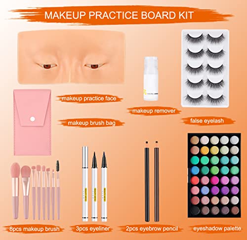 Makeup Practice Face Board, 3D Reusable Makeup Mannequin Face Eyeshadow Mannequin, Make up Practice Face with Makeup Kit for Professional Makeup Artists Students and Beginners to Practice Eyes Makeup