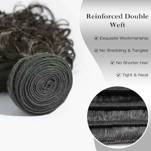 ASHINE Human Hair Bundle Deep Curly Water Wave, Unprocessed Cambodian Raw Hair 16 Inch, Flip Over Quick Weave Wet and Wave Bundles for Women Natural Black
