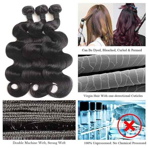 Body Wave Bundles Human Hair 16 16 16 Inch 3 Bundles Human Hair 10A Grade Unprocessed Brazilian Virgin Hair Body Wave 3 Bundles Human Hair Extensions Natural Color