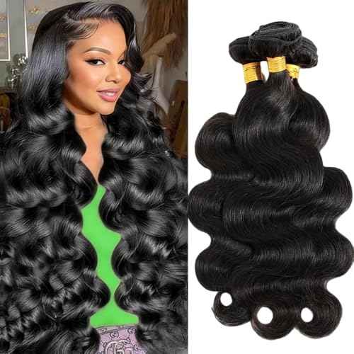12A Human Hair Bundles 10 12 14Inch Body Wave Bundles Human Hair 100% Unprocessed Brazilian Virgin Weave Bundles 3 Bundles Real Natural Black Wavy Human Hair Extensions 1B Bundles for Women