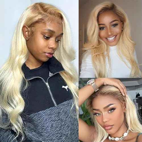 4/613 Ombre Blonde Lace Front Wig Human Hair Shiny Golden Body Wave Human hair Wigs For Women Breathable 13x4 UHD Transparent Lace Cap Early Summer Wig 18 Inches