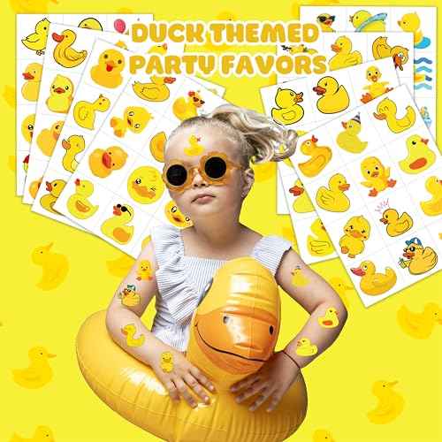 96 PCS Rubber Duck Pre-Cut Temporary Tattoos Themed Birthday Party Decorations Supplies Favors Decor Little Yellow Ducky Tattoo Stickers Gifts For Game Boys Girls Classroom School Prizes