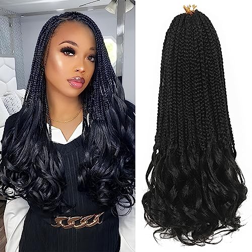 8 Packs 14 Inch Crochet Box Braids Hair with Curly Ends Pre looped Goddess Box Braids Crochet Hair Box Braids Braiding Hair Crochet Braids Hair for Women(14 inch,1B)