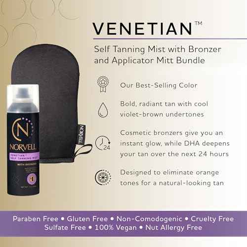 Norvell Venetian Sunless Tanning Set ? 7 fl oz Aerosol Mist with Bronzer + Reusable Applicator Mitt for Flawless, Streak-Free Glow