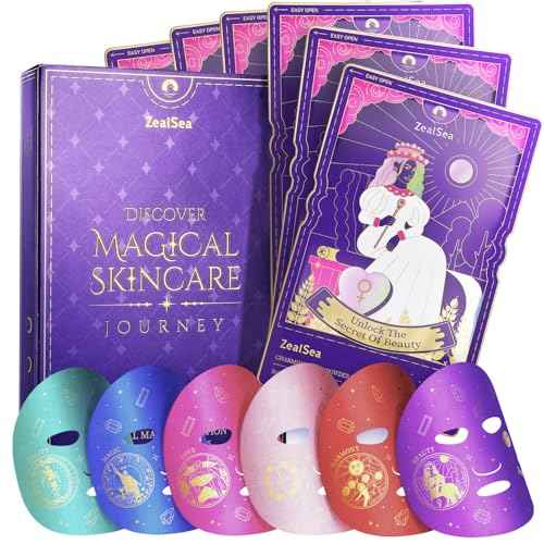 Zealsea Face Masks Skincare, Collagen Face Mask for Anti Aging, Hydrating Face Masks, Astaxanthin Q10 Face Mask for Antioxidant, Magic All-in-one Sheet Mask, Self Care Gift for at Home Spa Party 6pack