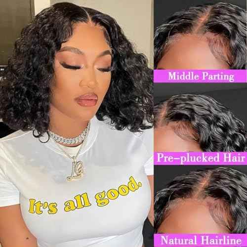 ISEE Wear and Go Glueless Wigs Human Hair Pre Plucked Deep Wave Bob Wig Human Hair Lace Front Wigs for Women Upgraded No Glue Pre Cut 6x4 Lace Closure Glueless Wigs for Black Women Human Hair 16 Inch