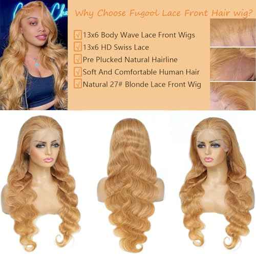 Honey Blonde Wig Human Hair 13x6 Body Wave Hd Lace Front Wigs Human Hair Pre Plucked 27# Colored Blonde Lace Frontal Wig 180% Density Real Hair Wavy Human Lace Front Wigs For Black Women 30Inch